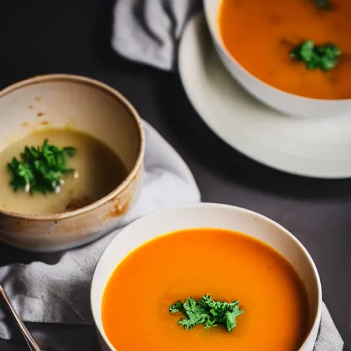 Image similar to a soup with teeth, food photography