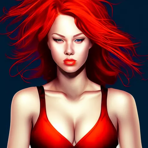 Image similar to a stunning upper body portrait of a beautiful woman, her hair is red hot fire, by marvel comics, digital art, trending on artstation