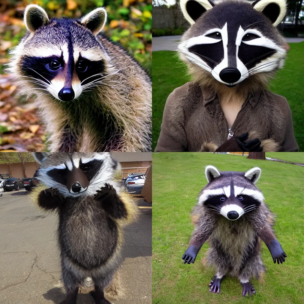 Prompt: raccoon fursuit