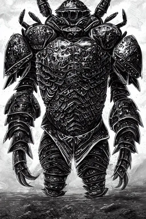 Image similar to armoured warrior humanoid crab monster, symmetrical, highly detailed, digital art, limpet themed armour, sharp focus, trending on art station, ambient lighting, kentaro miura manga art style