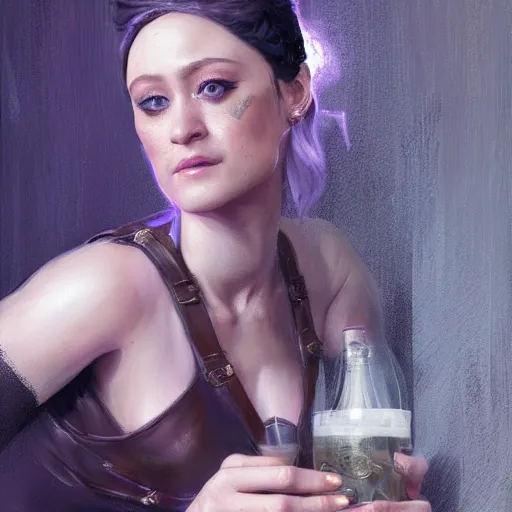 Prompt: Portrait of Olivia Taylor Dudley as a seductive bar maid serving drinks in a medieval pub, white lighting, detailed face, digital art by Ruan Jia and Mandy Jurgens and Artgerm and william-adolphe bouguerea, highly detailed, trending on artstation, award winning,