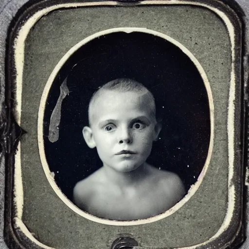 Prompt: underwater tintype photo of boy in a cave