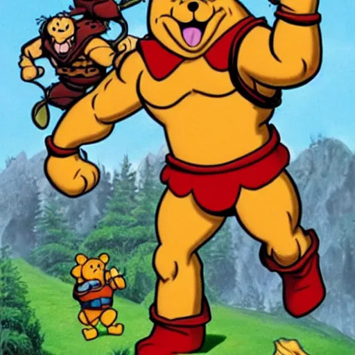 Image similar to winnie the poo, heman style