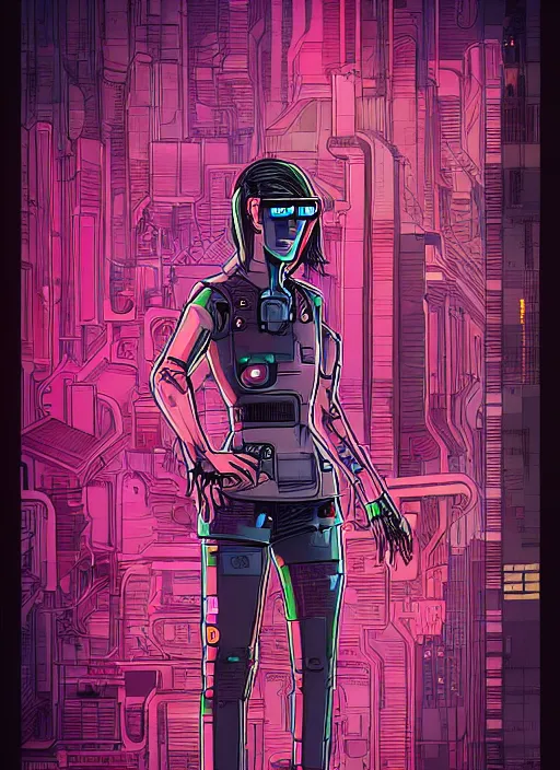 Image similar to cyberpunk hacker with robot feet. portrait by josan gonzales