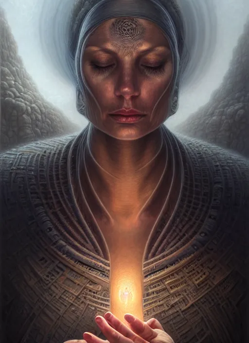 Image similar to closeup portrait shot of a meditation in a hellscape in a scenic dystopian environment, intricate, elegant, highly detailed, centered, digital painting, artstation, concept art, smooth, sharp focus, illustration, artgerm, tomasz alen kopera, peter mohrbacher, donato giancola, joseph christian leyendecker, wlop, boris vallejo