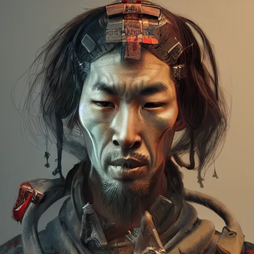 Image similar to Sickly diseased dying Samurai warrior, portrait by Cedric Peyravernay, highly detailed, excellent composition, cinematic concept art, dramatic lighting, trending on ArtStation