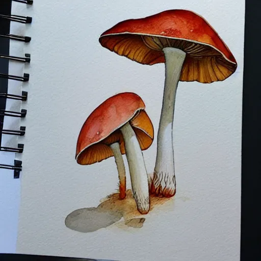 Image similar to water color and pen, high resolution, detailed, trending on artstation, chanterelle mushrooms