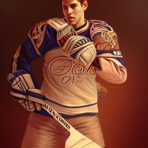 Image similar to portrait of former hockey player and coach Lou Vairo, fantasy, intricate, elegant, highly detailed, digital painting, artstation, concept art, smooth, sharp focus, luxury fashion illustration, art by artgerm and greg rutkowski and alphonse mucha, brightly lit cinematic soft lighting, photorealistic