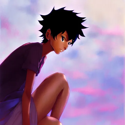 Image similar to portrait of a joyfull black girl with short hair. By makoto shinkai, by leiji Matsumoto, by Julie Bell