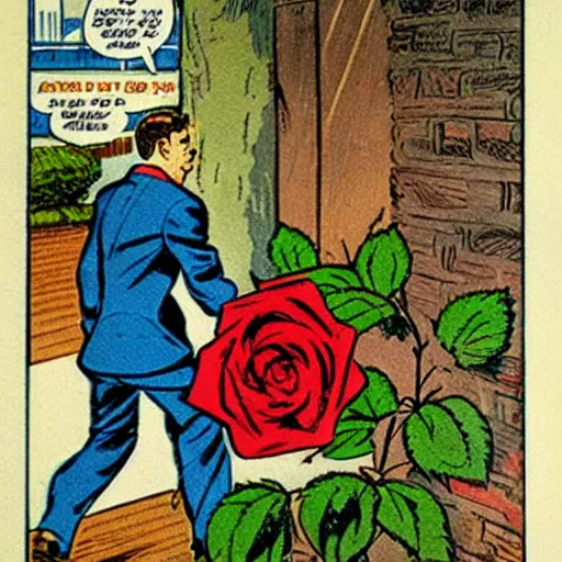 Prompt: a hand holding a rose, vintage comic book illustration,