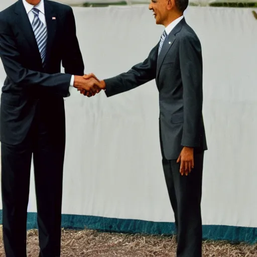 Image similar to obama shaking hand of osama bin laden, ultra realistic, canon 3 5 mm photography