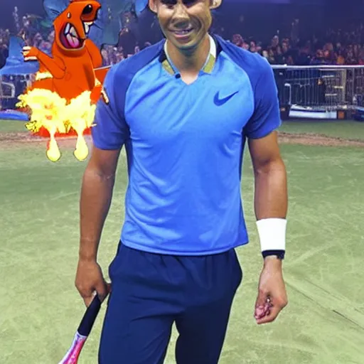 Image similar to rafael nadal dressed as charizard