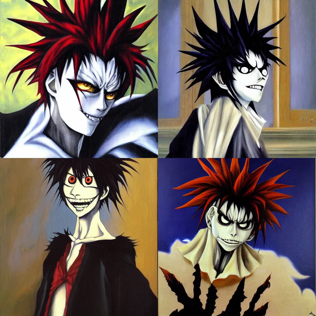Prompt: portrait of Ryuk from Death Note anime, oil painting by Jan Vermeer van Delft