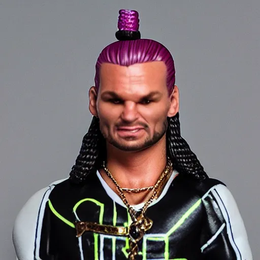 Prompt: jody highroller, miniature action figure, promotional studio photography