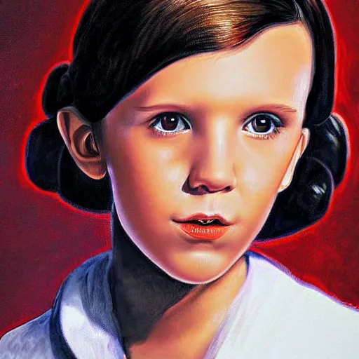 Prompt: portrait of millie bobby brown or young carrie fisher by greg ruthkowski