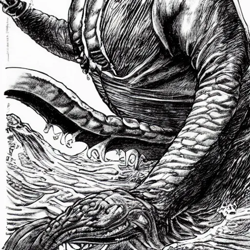 Prompt: a dreadful walrus leviathan by kentaro miura