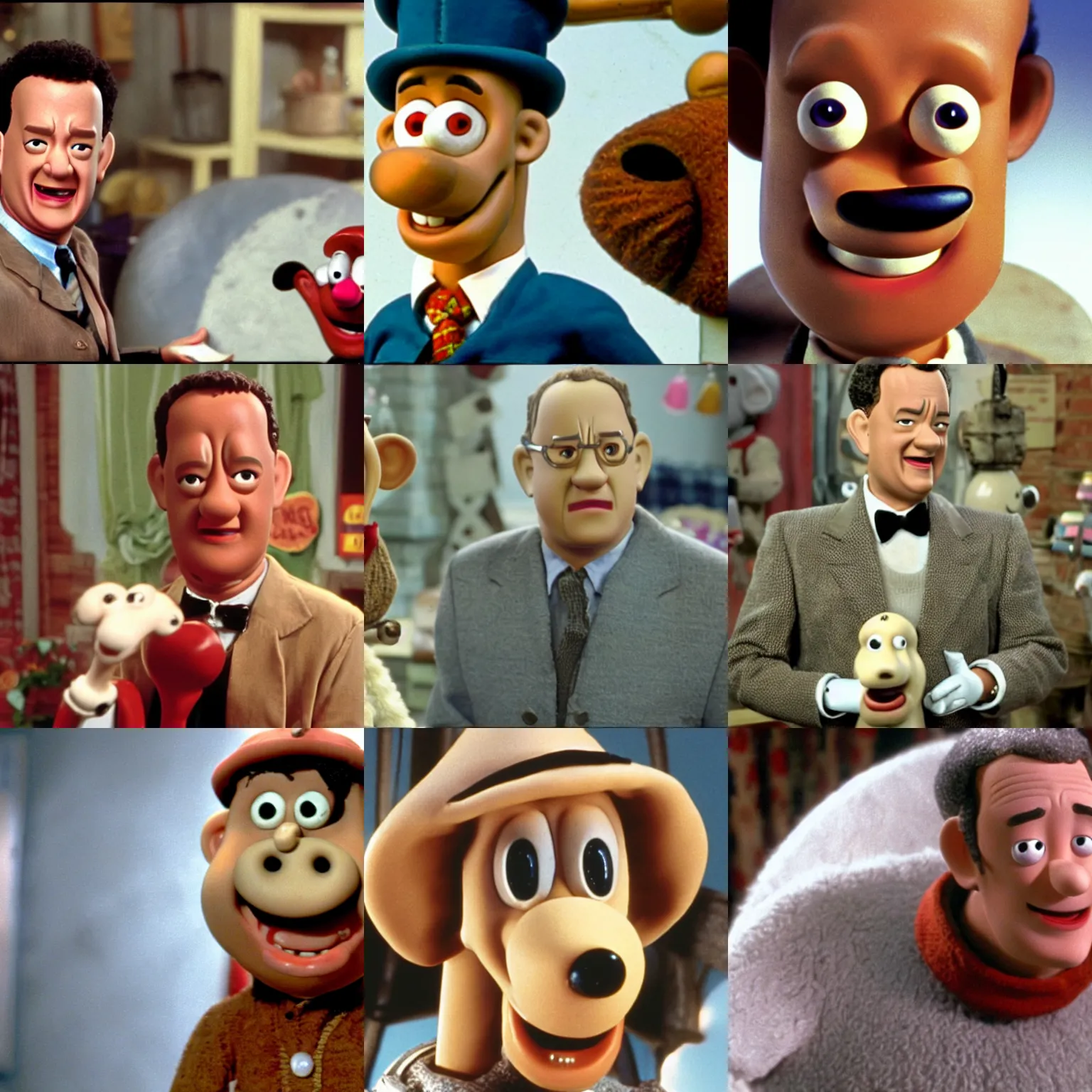 Prompt: tom hanks in wallace and gromit, close up face