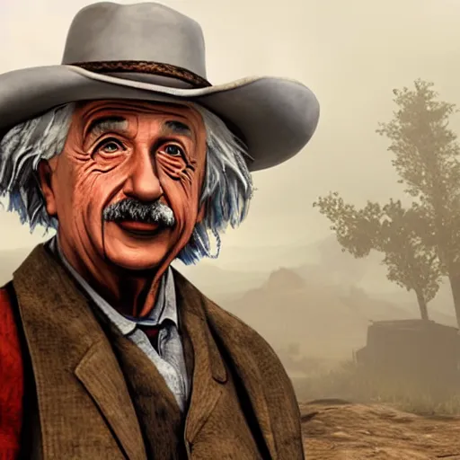 Image similar to Albert Einstein in red dead 2 redemption 4k detail