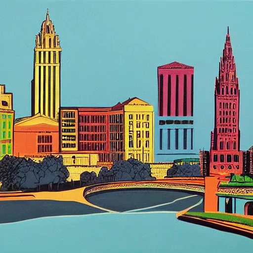 Prompt: a beautiful painting of Columbus Ohio by Andy warhol