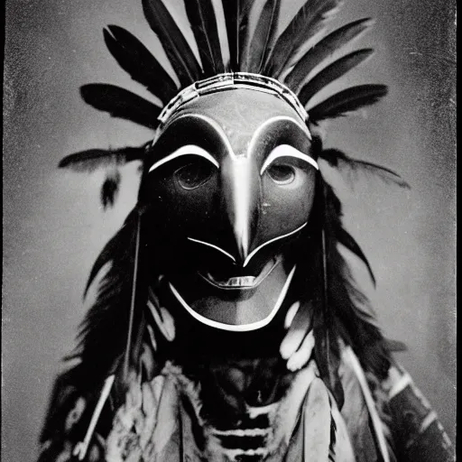 Image similar to vintage photo of native american raven mask by edward s curtis