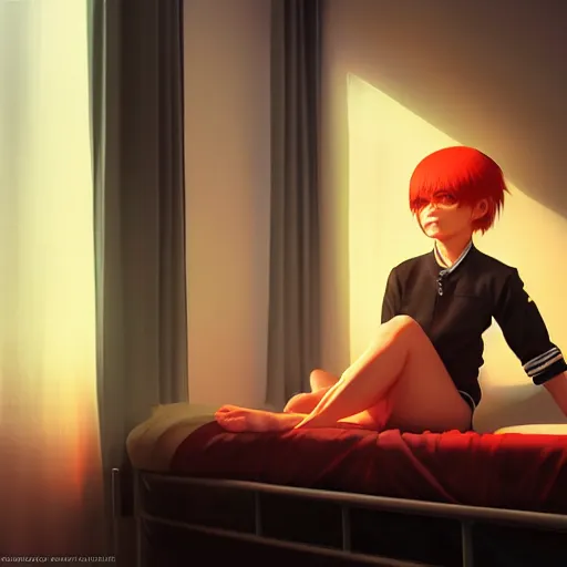 Image similar to realistic render of jahy from jahy - sama did nothing wrong by ross draws, bedroom by ilya kuvshinov, digital anime art by ross tran, composition by sana takeda, lighting by greg rutkowski