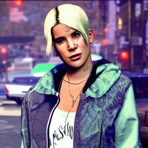 Image similar to pop singer Halsey in GTA V, 4k