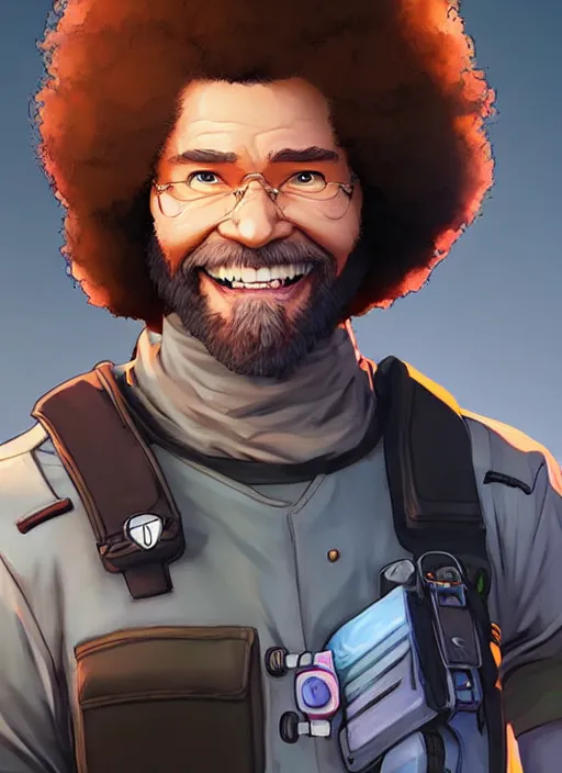 Prompt: Bob Ross in apex legends as an anime character digital illustration portrait design by Ross Tran, artgerm detailed, soft lighting