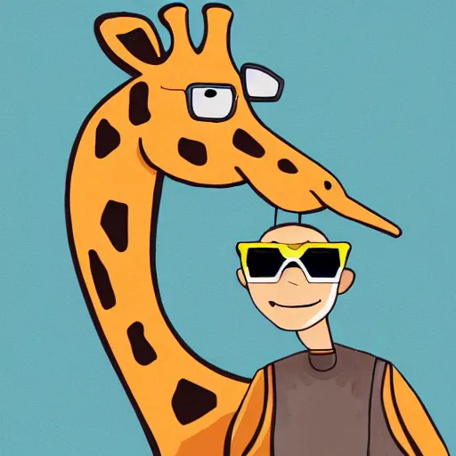 Prompt: a giraffe wearing sunglasses and riding a skateboard, digital illustration, by alexis franklin