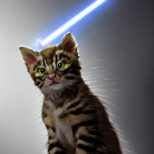 Prompt: full body pose, hyperrealistic photograph of a jedi kitten, dim volumetric lighting, 8 k, octane beautifully detailed render, extremely hyper detailed, intricate, epic composition, cinematic lighting, masterpiece, trending on artstation, very very detailed, stunning, hdr, smooth, sharp focus, high resolution, award, winning photo, dslr, 5 0 mm