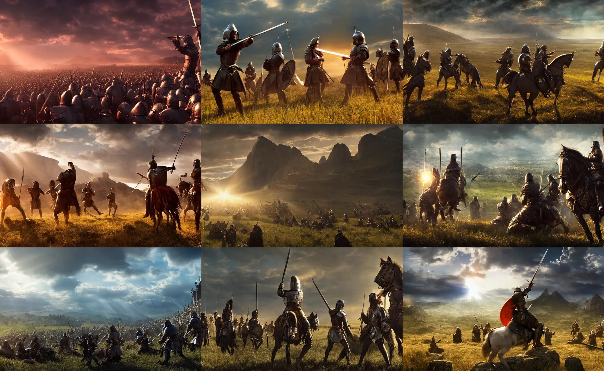 Prompt: epic cinematic artwork of medieval warriors watching depeche mode sing on the battlefield by greg rutowski, 4 k, sun rays, masterpiece