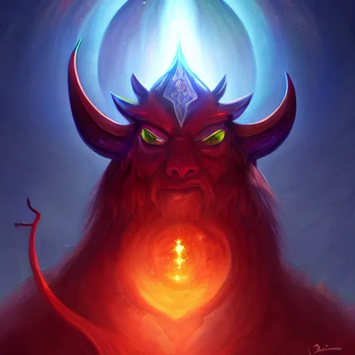 Image similar to magical demon god watching over earth, digital painting, digital art, artstation, devian art, 4 k, hd