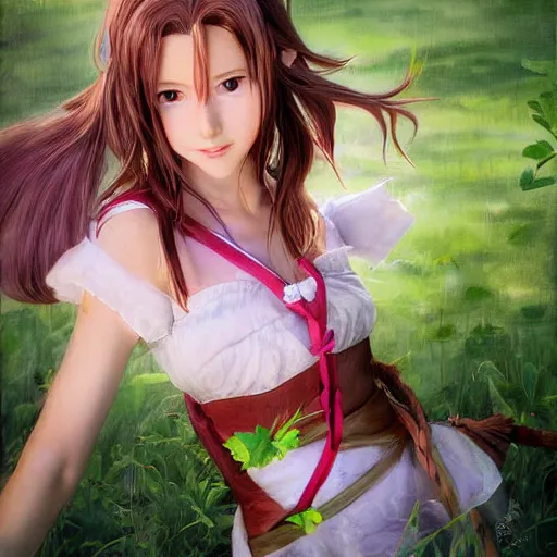 Prompt: aerith gainsborough by chengwei pan
