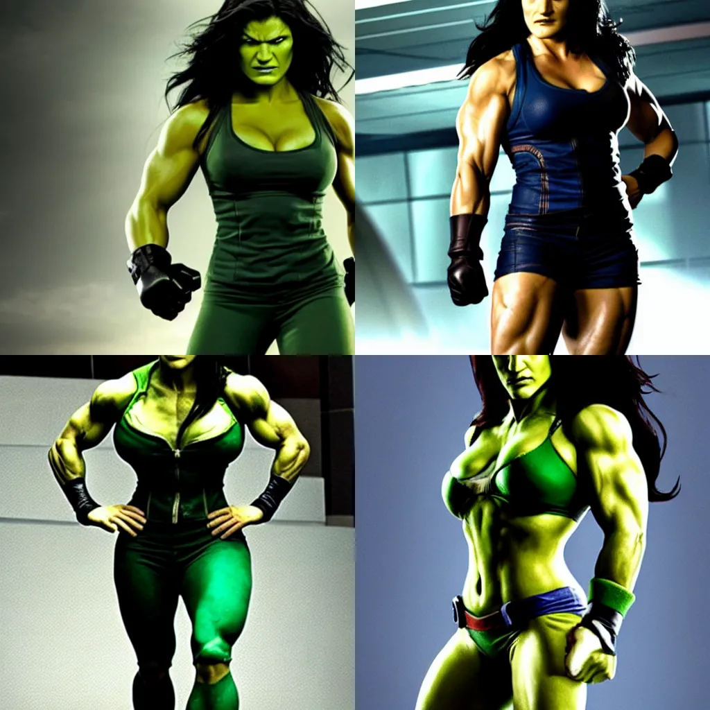 Prompt: <https://s.mj.run/zloussNkd7I> Gina Carano as she hulk marvel comics