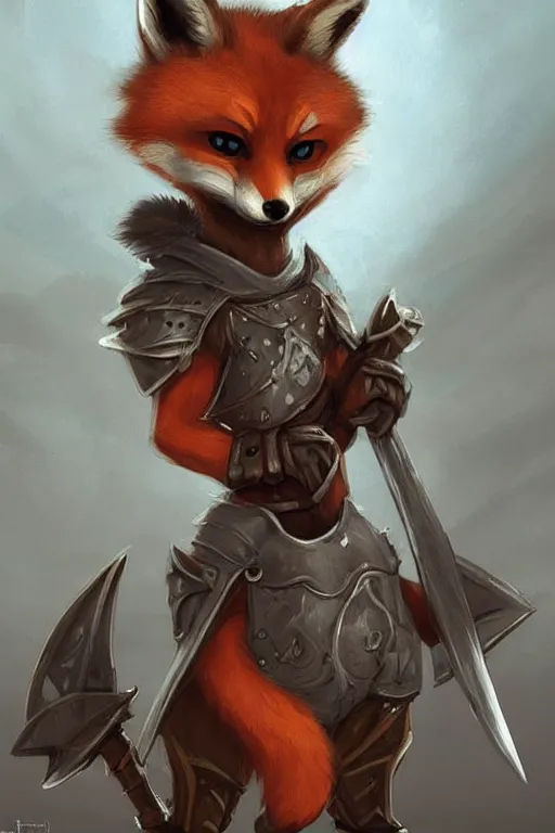 Image similar to cute little anthropomorphic foxy knight wearing a cape and a crown, tiny, small, miniature fox, baby animal, short, pale blue armor, cute and adorable, pretty, beautiful, DnD character art portrait, matte fantasy painting, DeviantArt Artstation, by Jason Felix by Steve Argyle by Tyler Jacobson by Peter Mohrbacher, cinematic lighting