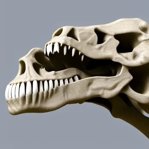 Prompt: T-rex skull, 3d render, white background, 8k, high resolution