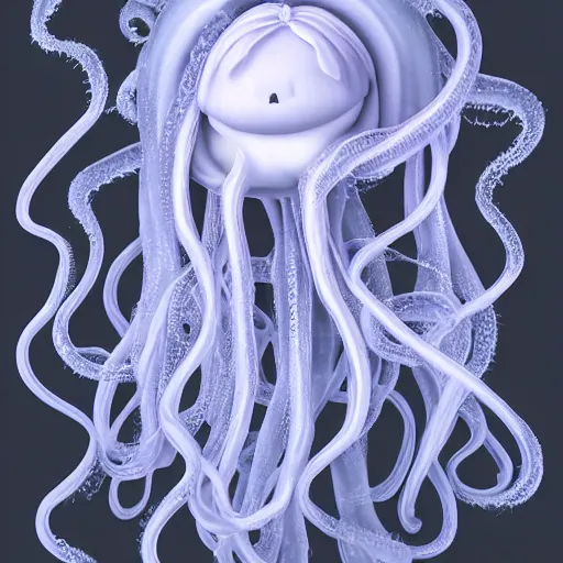 Prompt: cute fumo plush of an eldritch jellyfish girl with hundreds of tendrils, cute, vray render with caustics, black and white