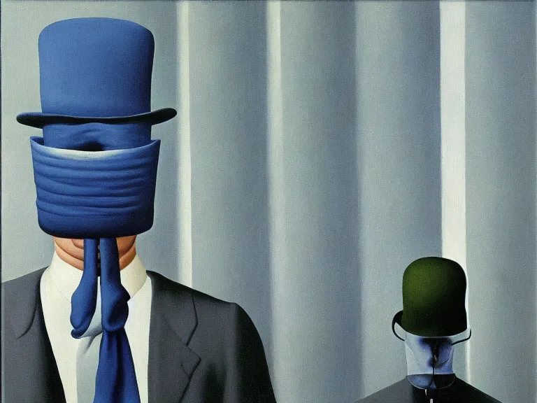 Image similar to invisible man, painting by rene magritte, high detail, high resolution