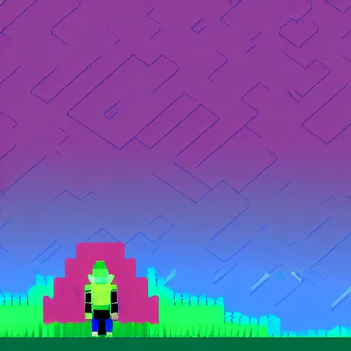 Image similar to windows xp background in the style of hyper light drifter pixel art