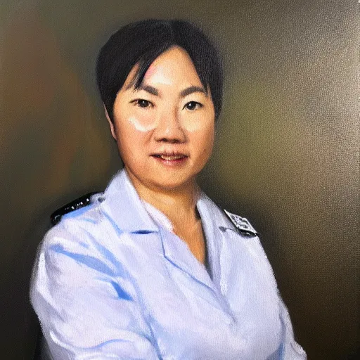 Prompt: modern oil painting portrait of police psychologist dr. tracy wong