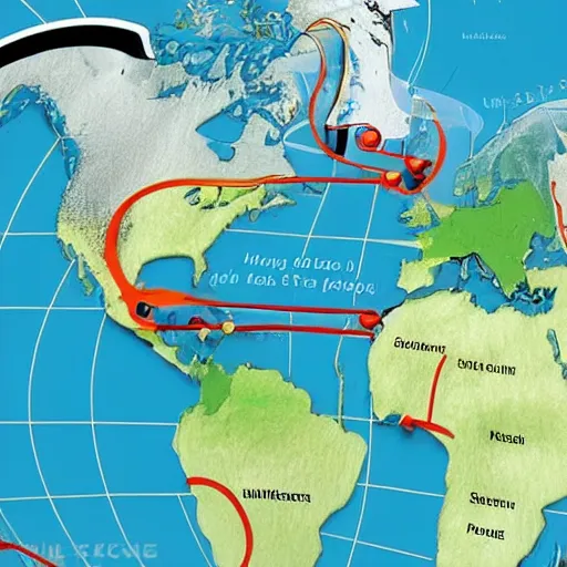 Image similar to a glue pipeline from the us to europe over the pacific, illustration