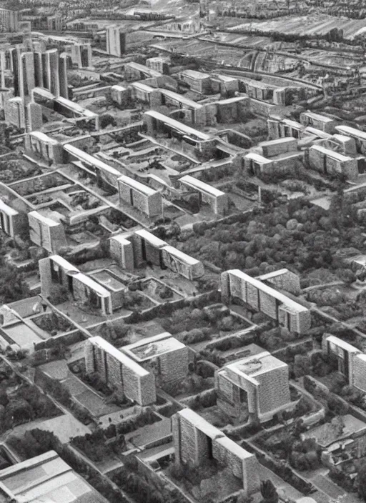 Prompt: brutalist garden city by Denys Lasdun