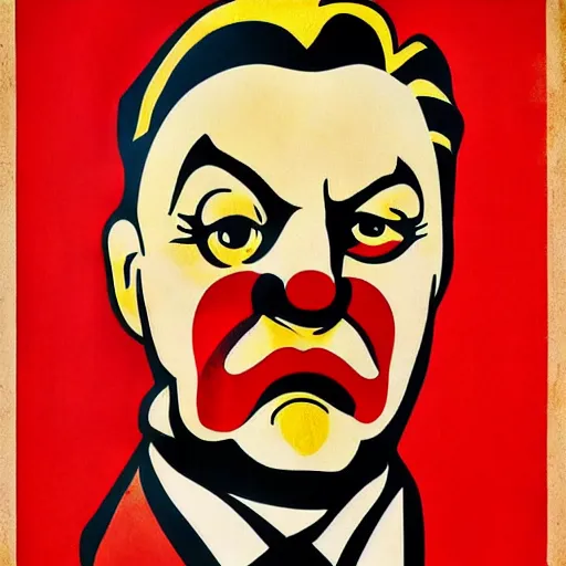 Prompt: communist clown portrait, propaganda art style, vivid colors