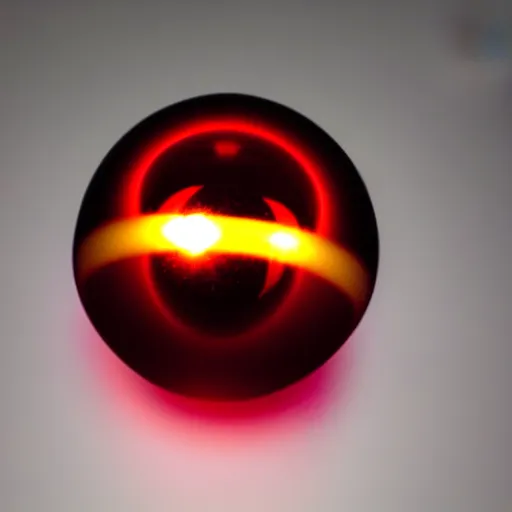 Image similar to a ball of gold nanoparticles, illuminated by a red laser beam