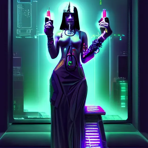 Image similar to hyperreal cyberpunk high priestess