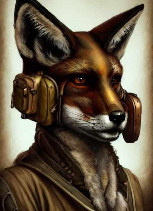 Image similar to dieselpunk fox, fantasy, art station, dramatic, concept art, portrait