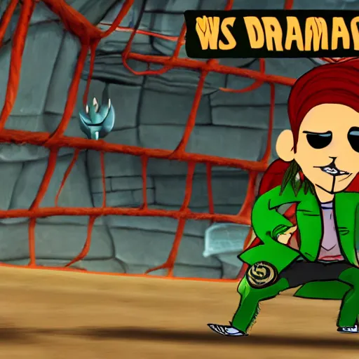 Image similar to character screenshot of ufc sean o'malley in psychonauts, rainbow hair dreadlocks, ps 3 video game, dream world, 7 2 0 p, cutscene, cartoony designed by scott campbell