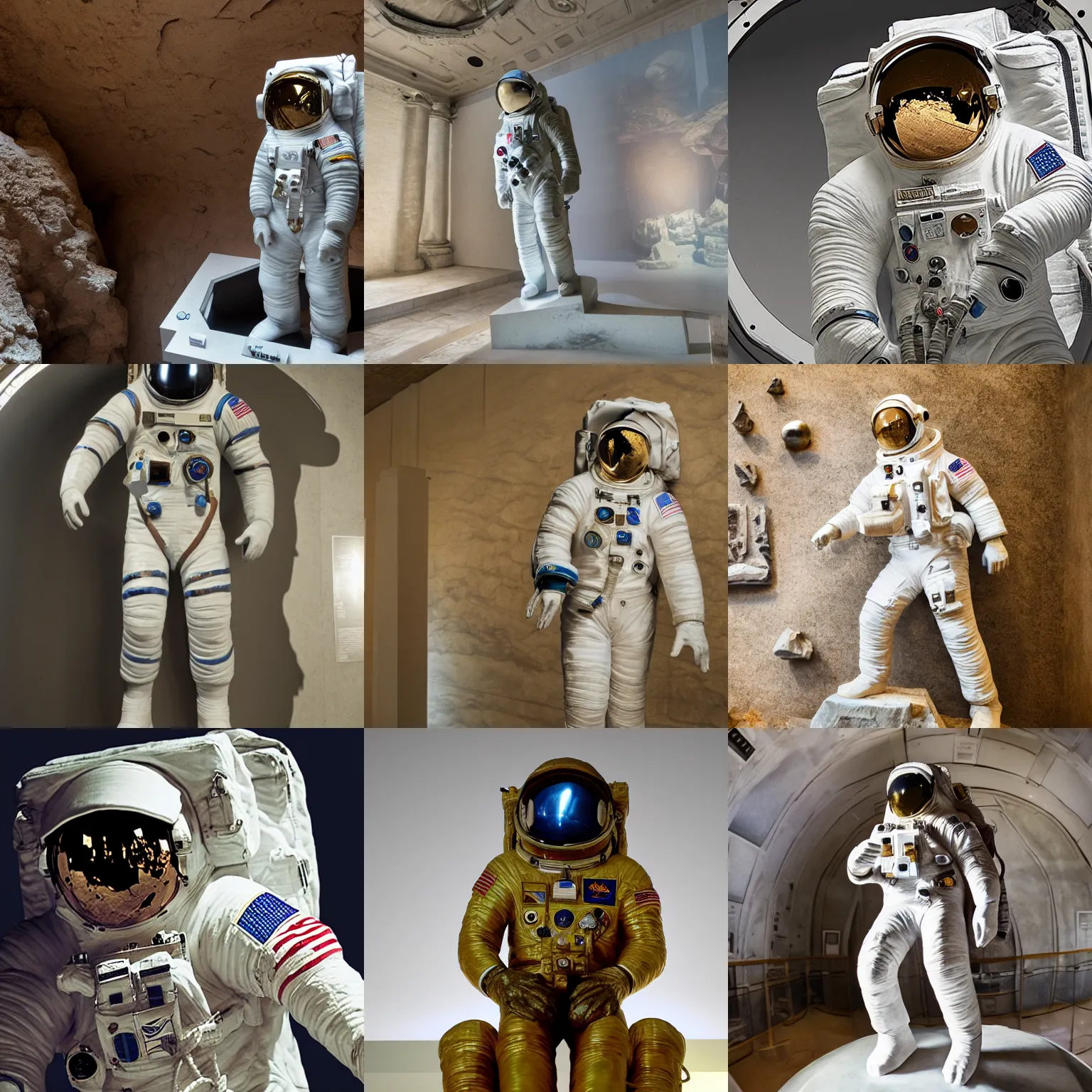 Prompt: astronaut statue in an archeology museum, hd, 4 k