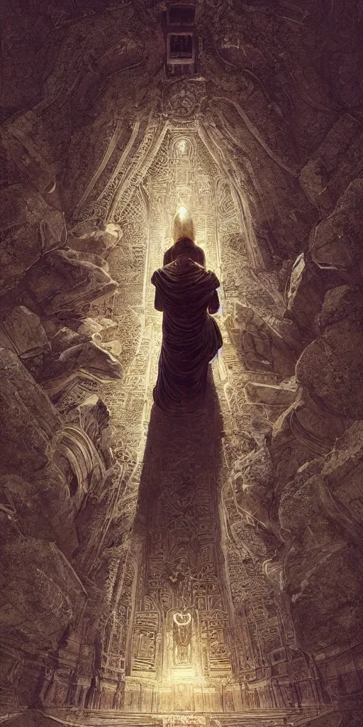 Image similar to symmetry!! the ethereal dream of a man praying to the anunaki, ancient astronauts, intricate, very detailed, perfect lighting, perfect composition, artgerm, derek zabrocki, greg rutkowski, 4 k