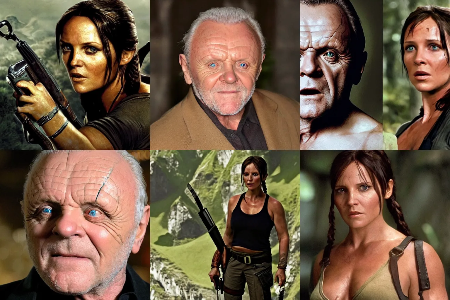 Prompt: Anthony Hopkins as Lara Croft