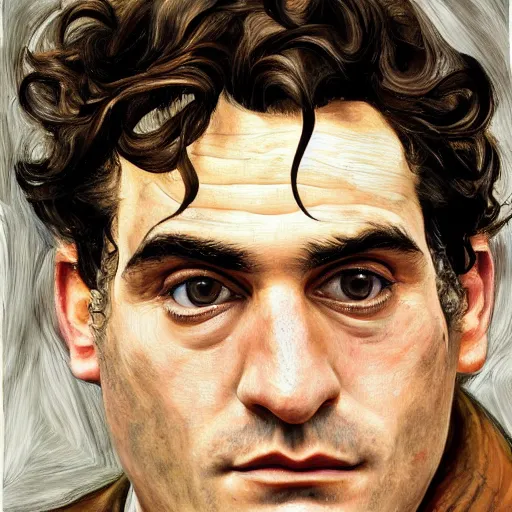 Image similar to high quality high detail painting by lucian freud, hd, portrait of joaquin phoenix